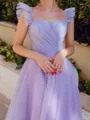 Hot A-Line Square Ruffles Ankle-Length Tulle Prom Dress