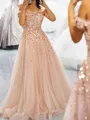 Elegant A-Line Off-the-Shoulder Sequin Floor-Length Tulle Corset Prom Dress