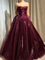 Splendid A-Line Straight Pleated Floor-Length Metallic Satin Corset Prom Dress