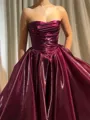 Splendid A-Line Straight Pleated Floor-Length Metallic Satin Corset Prom Dress