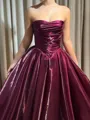 Splendid A-Line Straight Pleated Floor-Length Metallic Satin Corset Prom Dress
