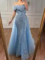 Graceful Sheath Off-the-Shoulder Sequin Court Train Tulle Corset Prom Dress