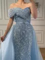 Graceful Sheath Off-the-Shoulder Sequin Court Train Tulle Corset Prom Dress