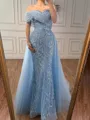 Graceful Sheath Off-the-Shoulder Sequin Court Train Tulle Corset Prom Dress