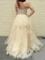 Grand A-Line Spaghetti Straps Appliques Lace Floor-Length Tulle Corset Prom Dress