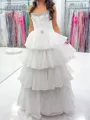 Breathtaking A-Line Straight Cascading Ruffles Floor-Length Tulle Corset Prom Dress