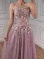 Gorgeous A-Line Straight Appliques Lace Floor-Length Tulle Corset Prom Dress