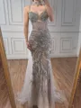 Luxurious Sheath Spaghetti Straps Beading Floor-Length Tulle Prom Dress
