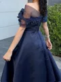 Show-stopping A-Line Off-the-Shoulder Flower Ankle-Length Satin Corset Prom Dress