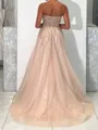 Mesmerizing A-Line Straight Appliques Lace Sweep Train Tulle Prom Dress