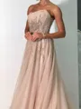 Mesmerizing A-Line Straight Appliques Lace Sweep Train Tulle Prom Dress