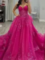 Fashion-forward A-Line Sweetheart Appliques Lace Court Train Tulle Corset Prom Dress