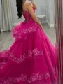 Fashion-forward A-Line Sweetheart Appliques Lace Court Train Tulle Corset Prom Dress