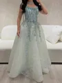 Classy A-Line Square Sequin Floor-Length Tulle Corset Prom Dress