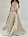 Trendy A-Line Straight Sequin Floor-Length Silk Like Satin Corset Prom Dress