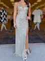 Delicate Sheath Spaghetti Straps Sequin Sweep Train Prom Dress