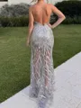Glamorous Sheath One-Shoulder Sequin Sweep Train Tulle Corset Prom Dress