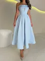 Stunning A-Line Straight Ruffles Ankle-Length Satin Corset Prom Dress