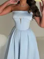 Stunning A-Line Straight Ruffles Ankle-Length Satin Corset Prom Dress