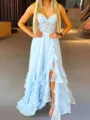 Aristocratic A-Line Sweetheart Cascading Ruffles Sweep Train Chiffon Corset Prom Dress