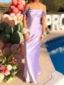 Extravagant Sheath Off-the-Shoulder Pleated Floor-Length Silk Like Satin Prom Dress