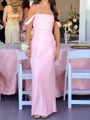 Extravagant Sheath Off-the-Shoulder Pleated Floor-Length Silk Like Satin Prom Dress