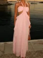 Fashion-forward A-Line Halter Ruffles Floor-Length Chiffon Prom Dress