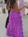 Stunning A-Line Straight Cascading Ruffles Floor-Length Chiffon Corset Prom Dress
