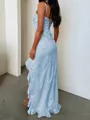 Glamorous Sheath Spaghetti Straps Ruffles Floor-Length Silk Like Satin Prom Dress
