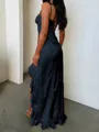 Glamorous Sheath Spaghetti Straps Ruffles Floor-Length Silk Like Satin Prom Dress