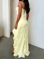 Glamorous Sheath Spaghetti Straps Ruffles Floor-Length Silk Like Satin Prom Dress