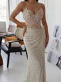 Trendy Sheath Sweetheart Rhinestone Sweep Train Tulle Prom Dress