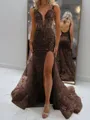 Glam Sheath V-Neck Appliques Lace Court Train Tulle Corset Prom Dress