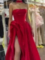 Charming A-Line Straight Pleated Sweep Train Satin Corset Prom Dress