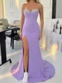 Glamorous Sheath Sweetheart Beading Court Train Stretch Crepe Corset Prom Dress