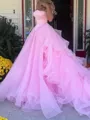 Elegant A-Line Off-the-Shoulder Ruffles Cathedral Train Tulle Corset Prom Dress
