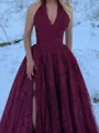 Splendid A-Line Halter Appliques Lace Floor-Length Tulle Corset Prom Dress
