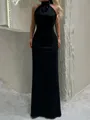 Breathtaking Sheath High Neck Bow Floor-Length Stretch Crepe Prom Dress