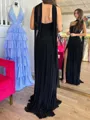 Fashion-forward A-Line Straight Pleated Sweep Train Chiffon Corset Prom Dress