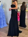 Fashion-forward A-Line Straight Pleated Sweep Train Chiffon Corset Prom Dress
