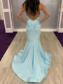 Perfect Mermaid Halter Ruffles Sweep Train Jersey Prom Dress