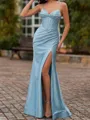 Glamorous Sheath Spaghetti Straps Pleated Sweep Train Corset Prom Dress