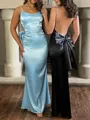 Opulent Sheath Spaghetti Straps Bow Floor-Length Silk Like Satin Prom Dress