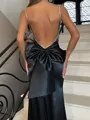 Opulent Sheath Spaghetti Straps Bow Floor-Length Silk Like Satin Prom Dress