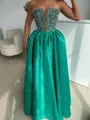 Breathtaking A-Line Straight Rhinestone Floor-Length Satin Corset Prom Dress