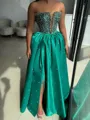 Breathtaking A-Line Straight Rhinestone Floor-Length Satin Corset Prom Dress