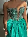 Breathtaking A-Line Straight Rhinestone Floor-Length Satin Corset Prom Dress