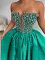 Breathtaking A-Line Straight Rhinestone Floor-Length Satin Corset Prom Dress