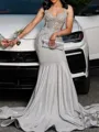 Magnificent Mermaid Straps Rhinestone Court Train Prom Dress