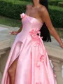 Glam A-Line Straight Flower Chapel Train Satin Corset Prom Dress